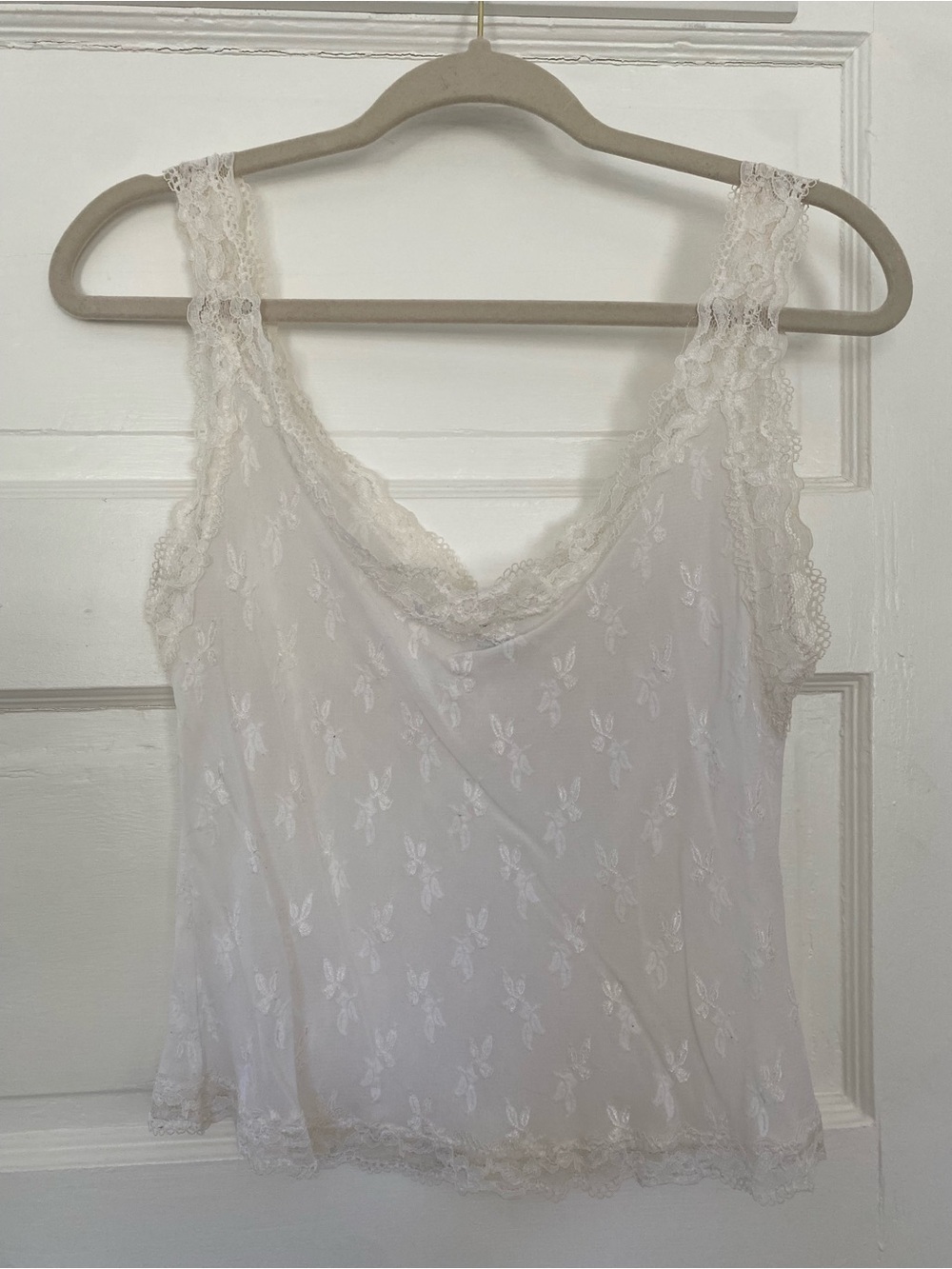 Arianne White Lace Trim Sheer Camisole